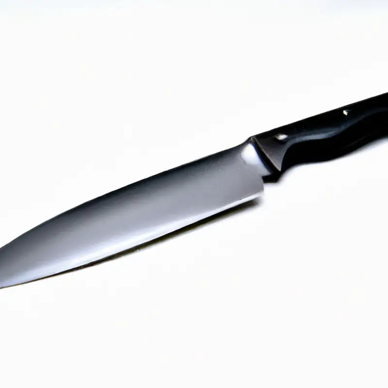 Serrated knife close-up cutting bread.