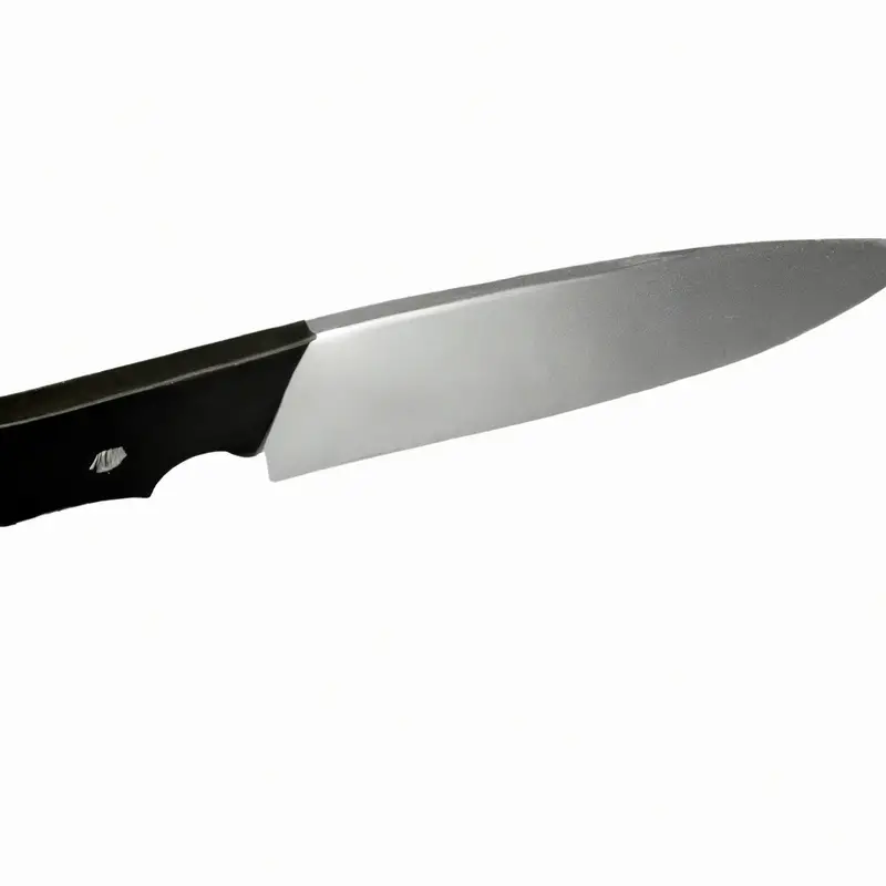 Sharp serrated knife slicing mango.