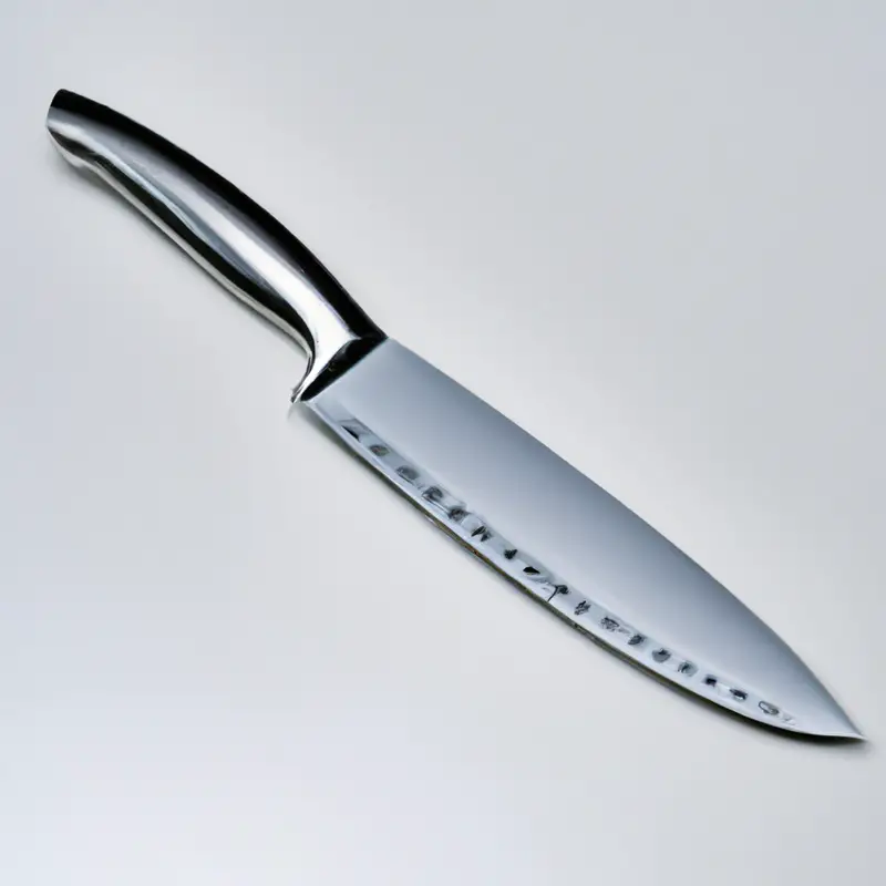 Sharp serrated knife slicing through jicama.