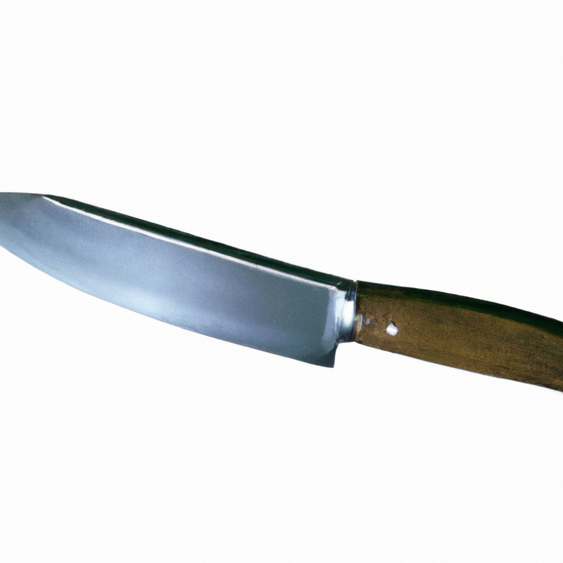 Sharp stainless steel knife slicing meat.