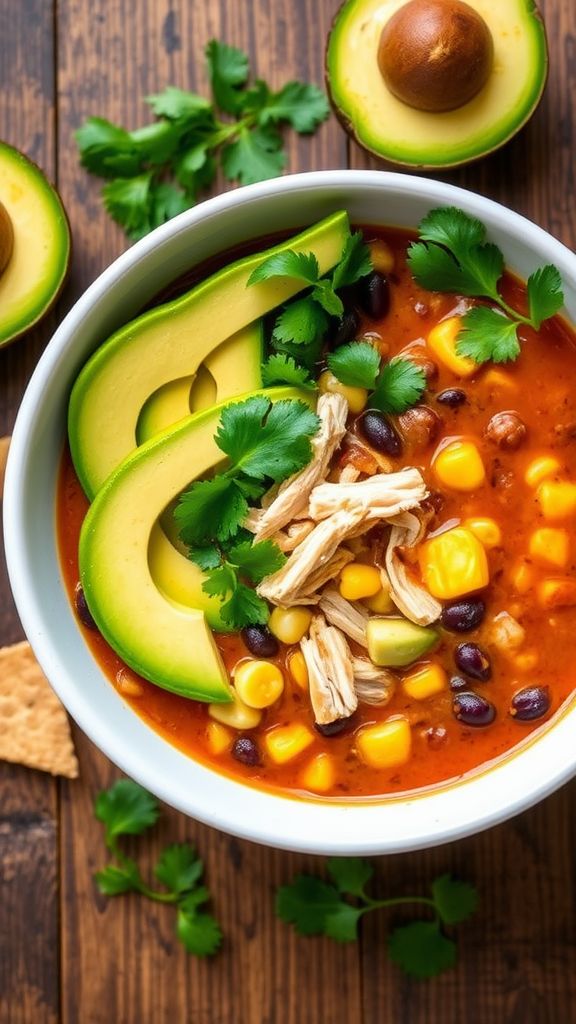 Avocado and Cilantro Chicken Tortilla Soup  