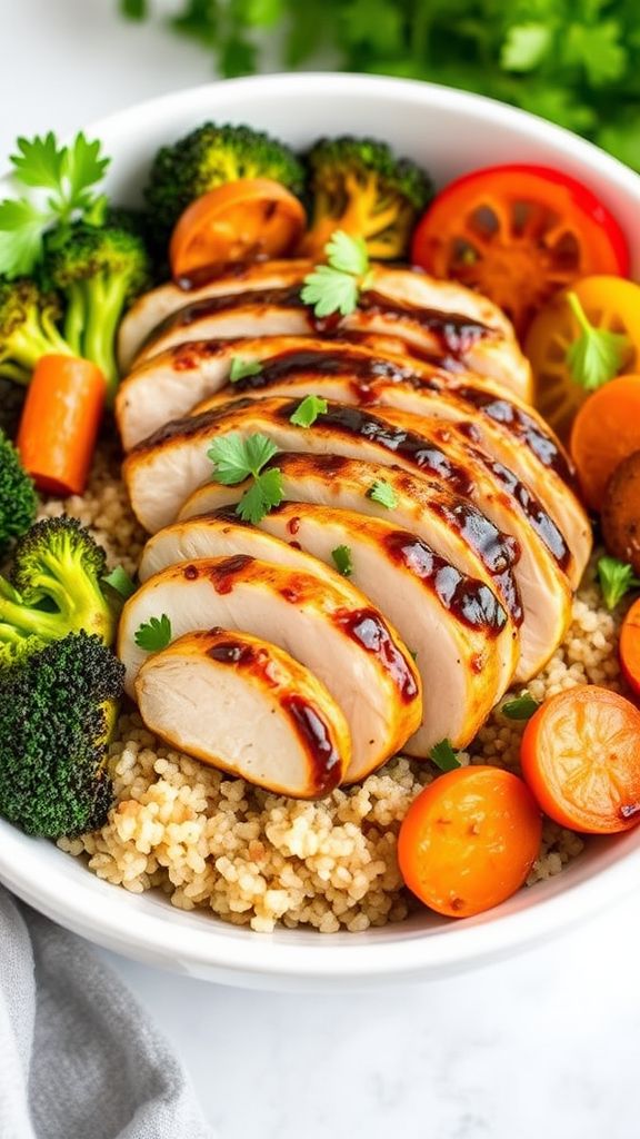 Balsamic Glazed Chicken and Roasted Veggie Bowl