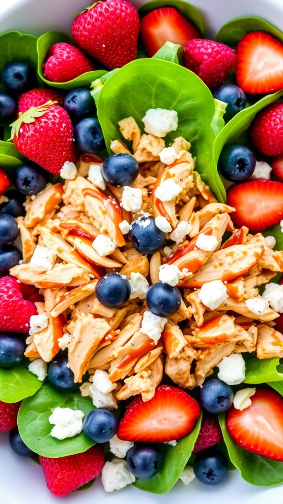 Berry & Buffalo Chicken Spinach Salad