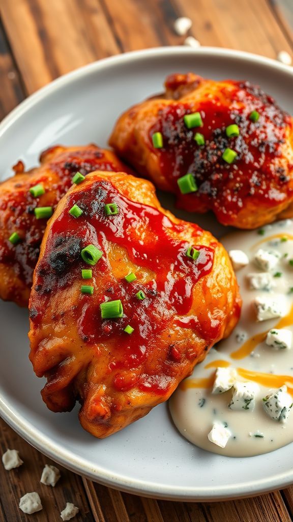 Buffalo Chicken Thighs with Blue Cheese Sauce