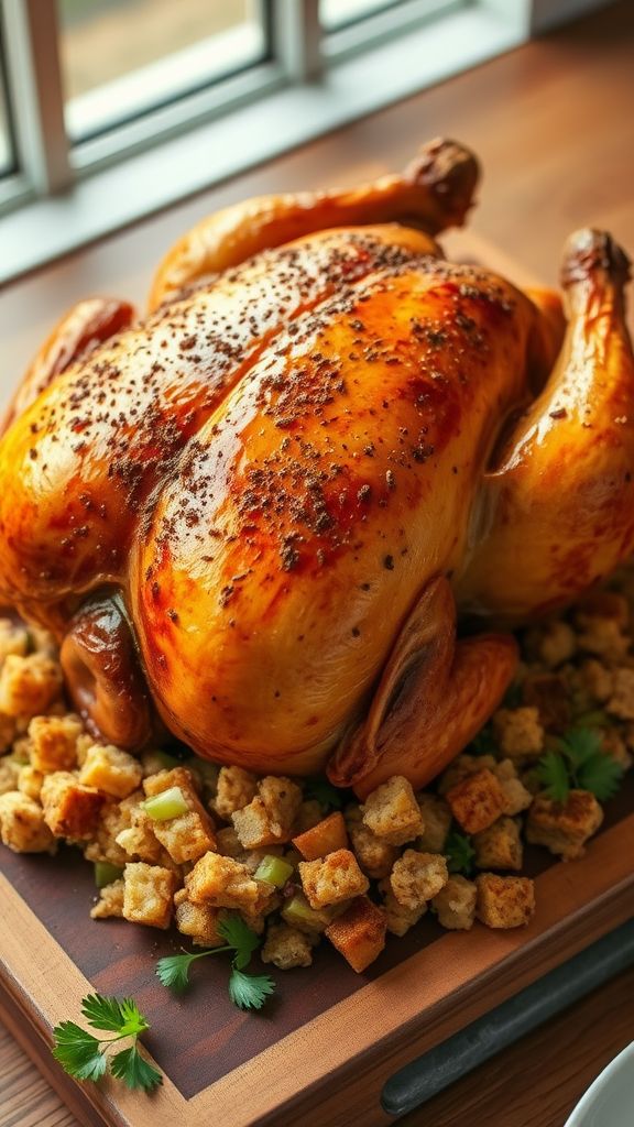 Cajun-Seasoned Whole Roasted Chicken with Cornbread Stuffing