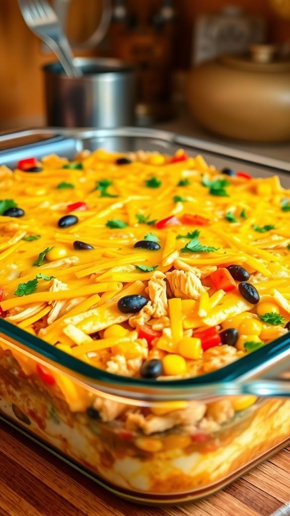 Cheesy Chicken Enchilada Casserole  