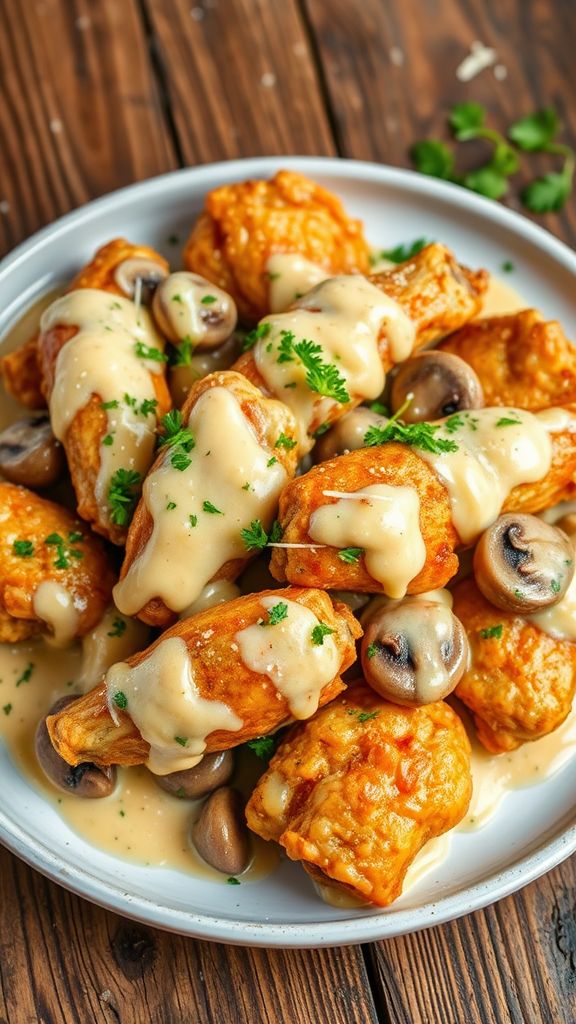 Cheesy Mushroom Alfredo Wings  