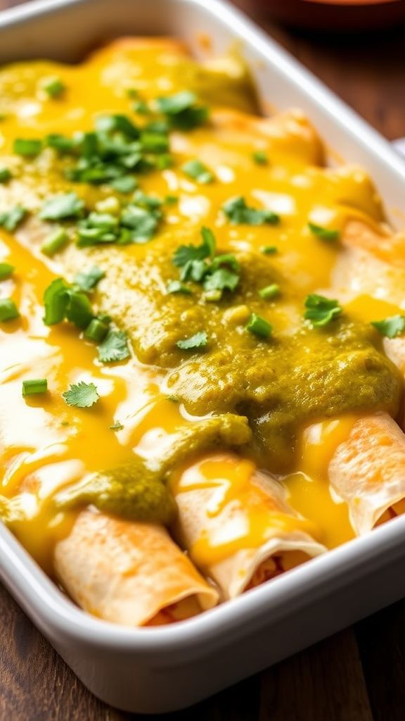 Cheesy White Chicken Enchiladas with Green Salsa