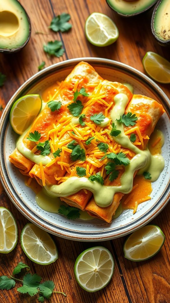 Chicken Enchiladas with Avocado Cream  