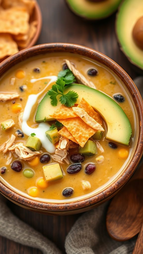 Creamy Avocado Chicken Tortilla Soup  