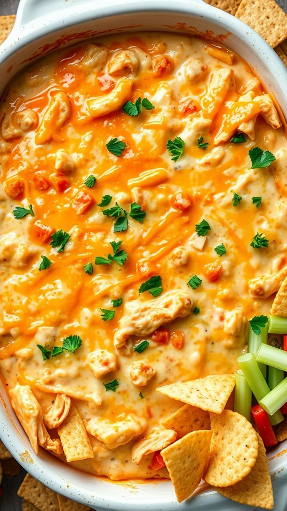 Creamy Garlic Buffalo Chicken Dip  