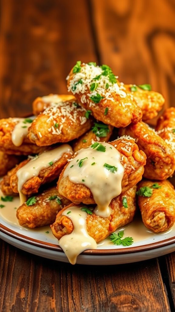 Creamy Garlic Parmesan Smothered Chicken Wings  