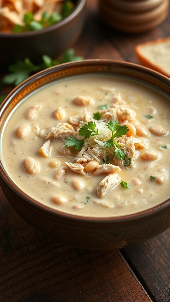 Creamy Garlic Parmesan White Chicken Chili