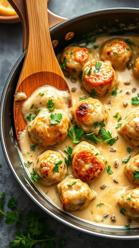 Creamy Piccata Chicken Meatball Skillet  