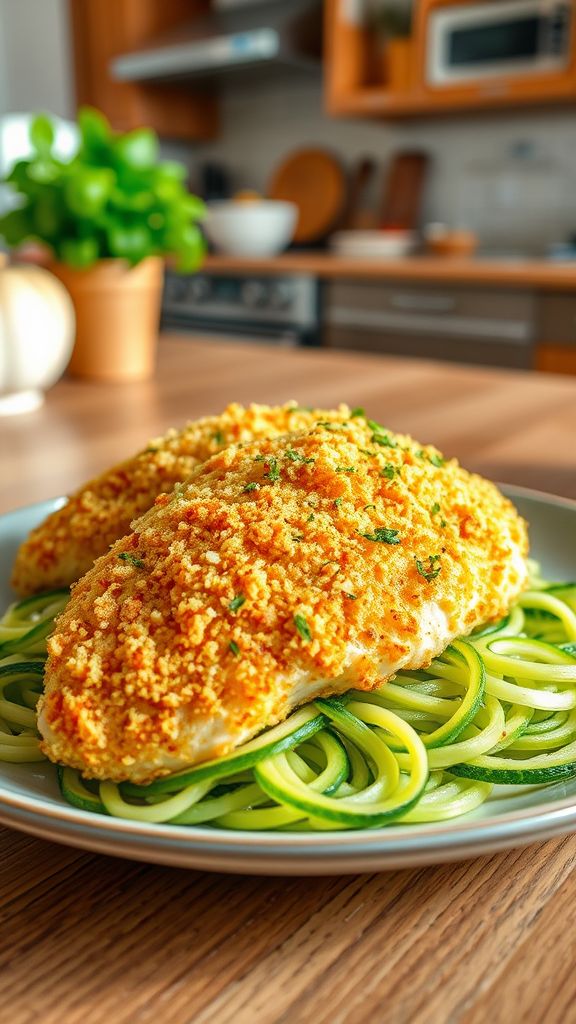 Crunchy Parmesan-Crusted Chicken with Zoodles  