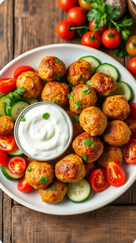 greek chicken meatballs with tzatziki sauc