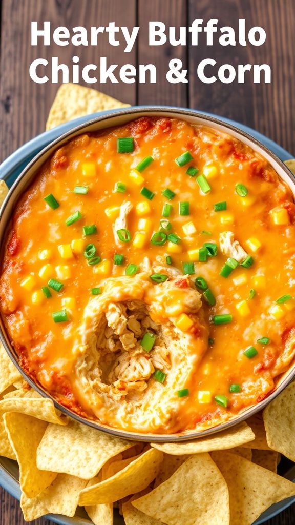 Hearty Buffalo Chicken & Corn Dip  