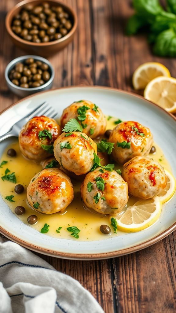 Herb-Infused Chicken Piccata Meatballs with Capers  