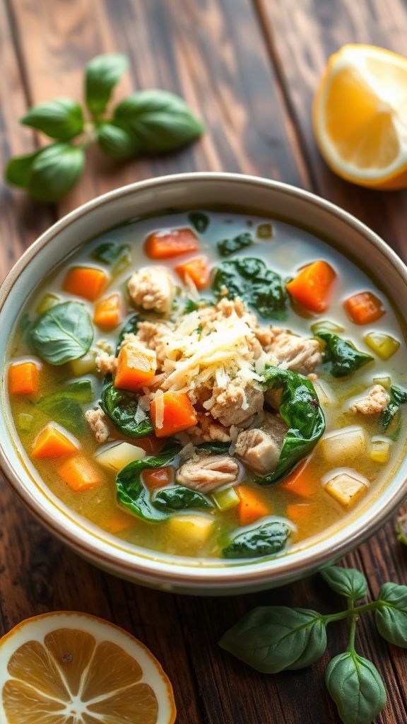 Italian Wedding Chicken Soup with Spinach  