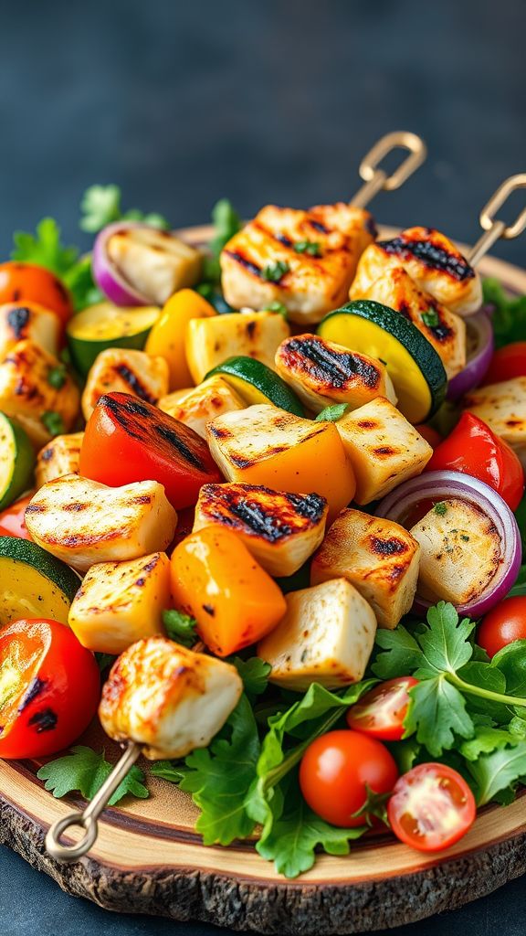 Lemon Garlic Chicken and Vegetable Skewers