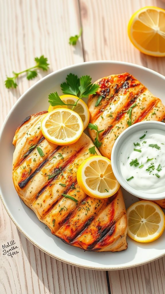 Lemon Herb Grilled Chicken with Tzatziki Sauce