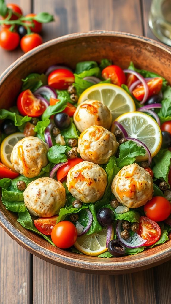 Mediterranean Chicken Piccata Meatball Salad  