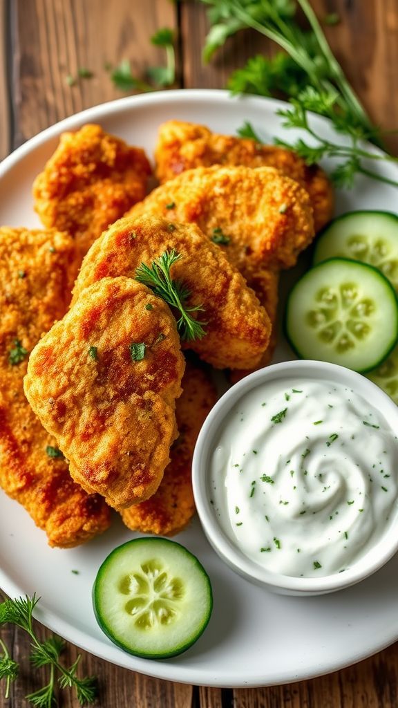 Mediterranean Chicken Tenders with Tzatziki Sauce  