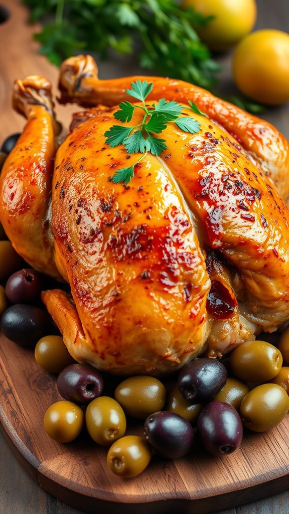 Mediterranean Style Whole Roasted Chicken with Olives