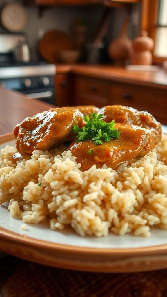 Old-Fashioned Smothered Chicken and Rice Dish  