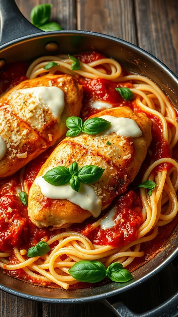 One-Pan Chicken Parmesan with Creamy Pasta  