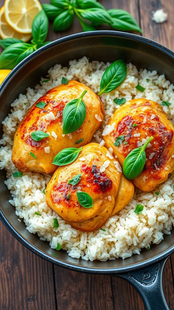 One-Skillet Lemon Basil Chicken and Rice  