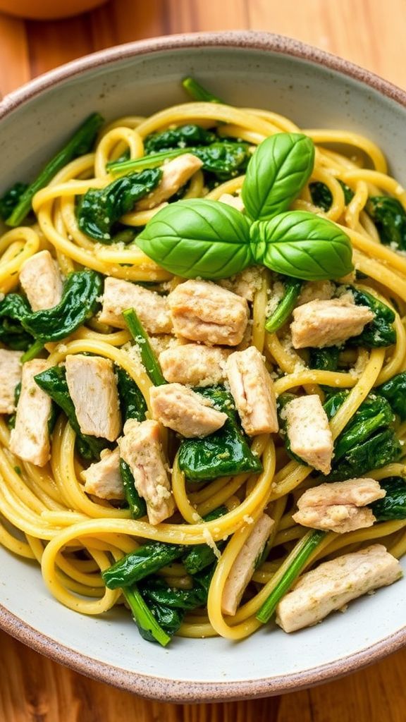 Pesto Chicken and Spinach Pasta