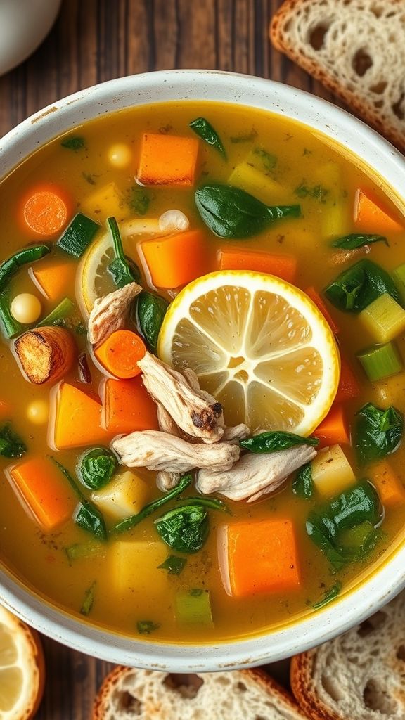 Roasted Garlic and Lemon Chicken Soup  