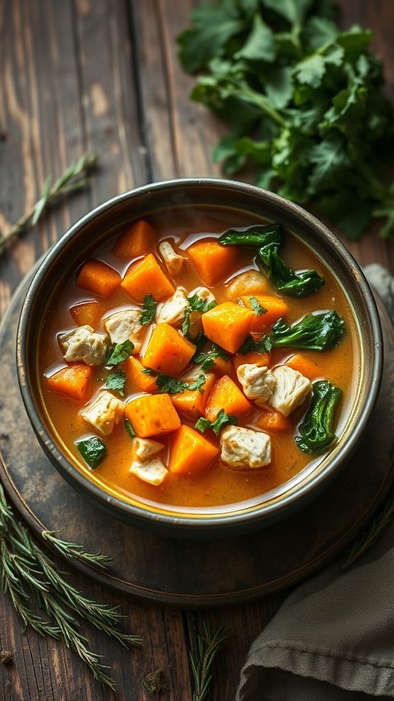 Rustic Chicken and Sweet Potato Soup  