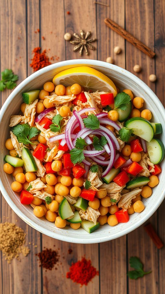 Simple Spicy Chickpea and Chicken Salad  