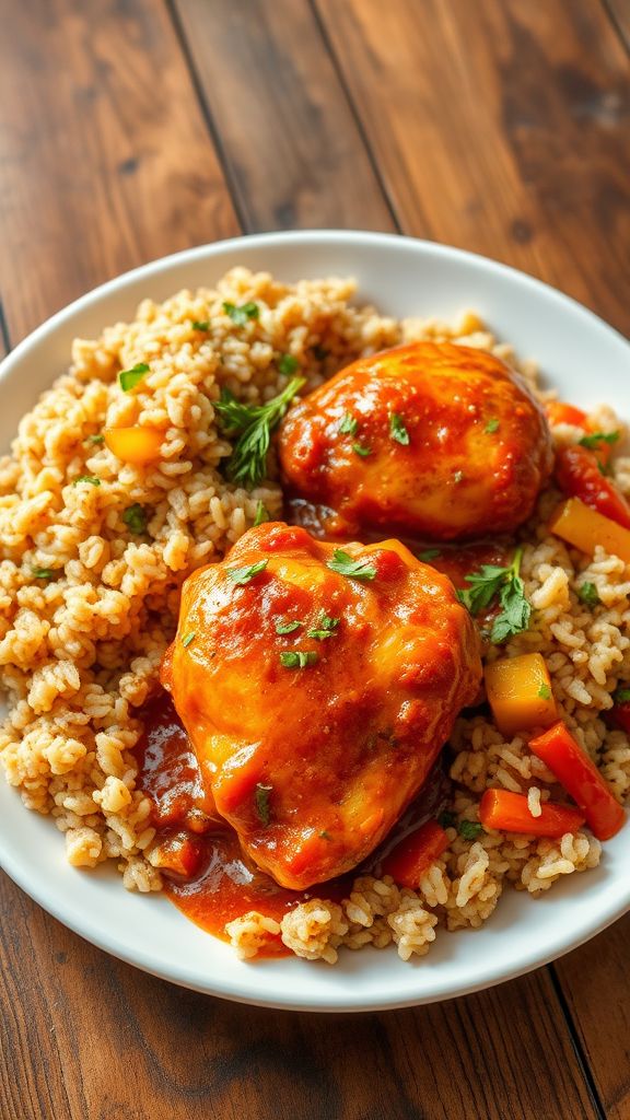 Southern Cajun Smothered Chicken with Dirty Rice  