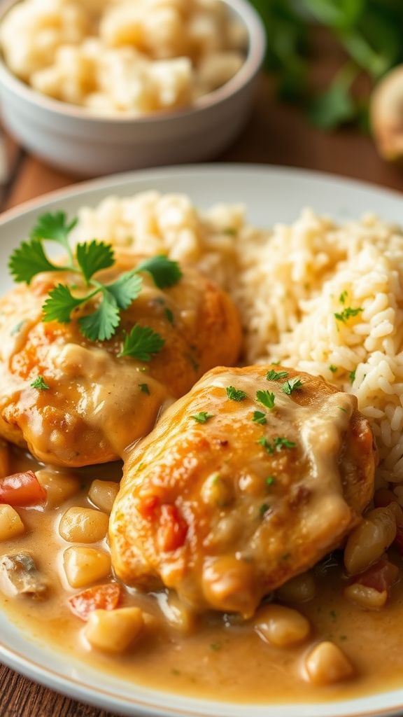 Southern Smothered Chicken with Creamy Rice  