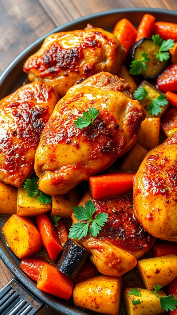 Spicy Baked Chicken with Roasted Vegetables  