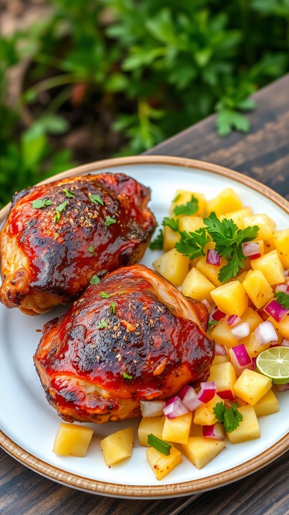 Spicy BBQ Chicken Thighs with Pineapple Salsa  