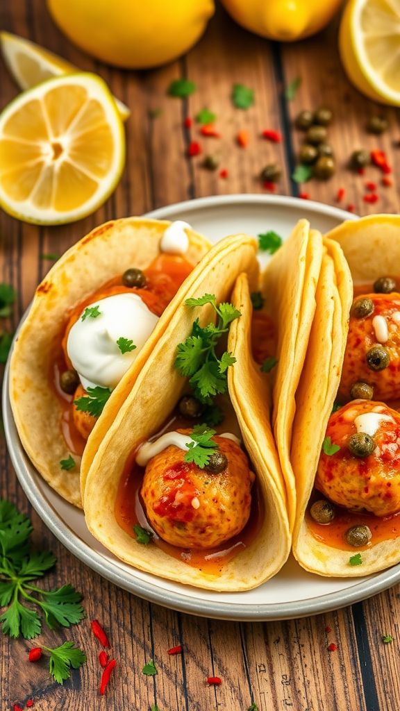 Spicy Chicken Piccata Meatball Tacos  