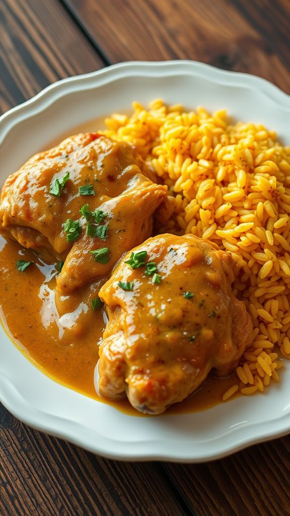 Spicy Southern Smothered Chicken with Spiced Rice  