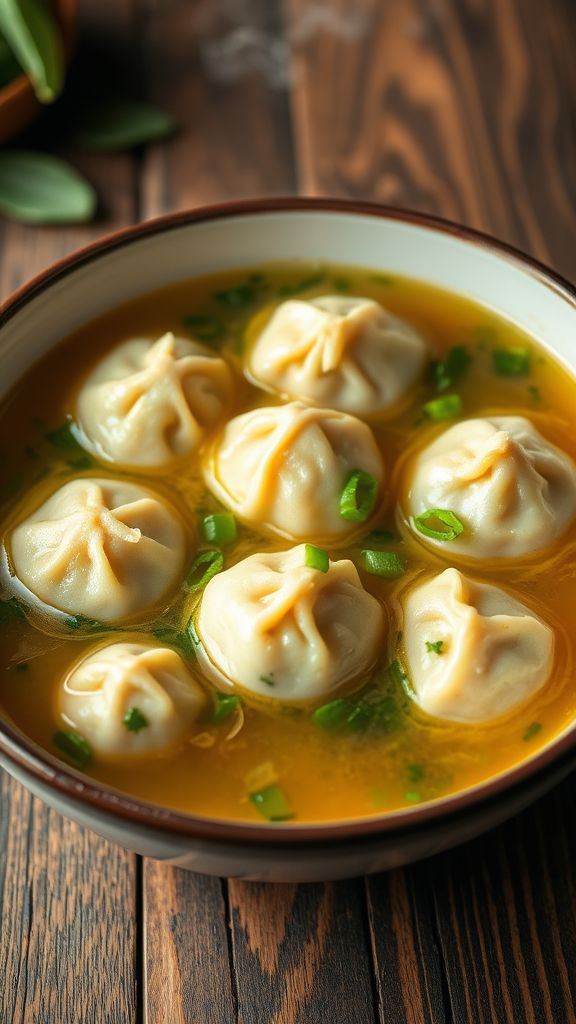 Spinach and Chicken Dumplings in Broth  