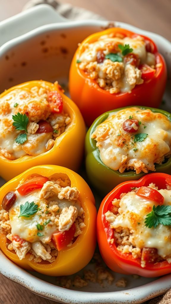 Stuffed Bell Peppers with Chicken and Brown Rice  