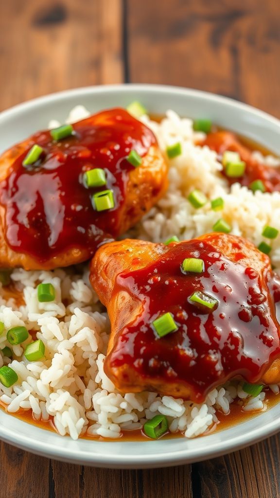 Tangy Southern BBQ Smothered Chicken with Rice  