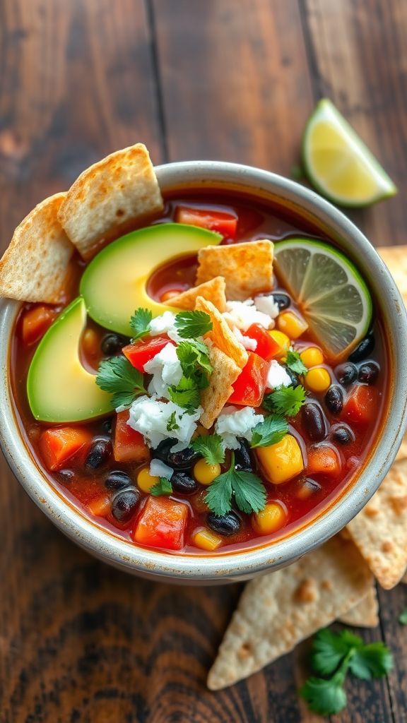 Tortilla Soup with Avocado and Queso Fresco  