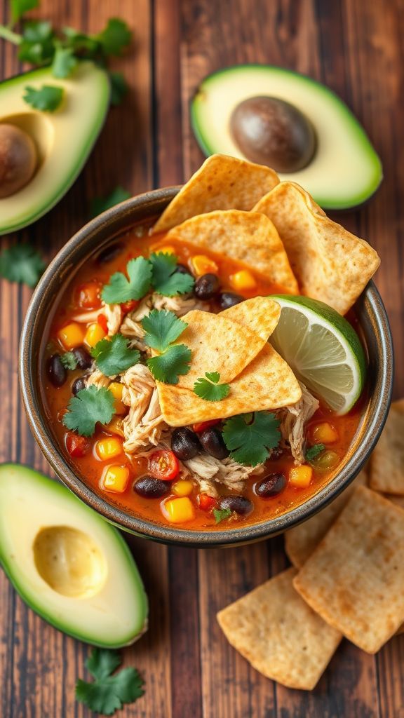 zesty Chicken Tortilla Soup with Tortilla Strips  