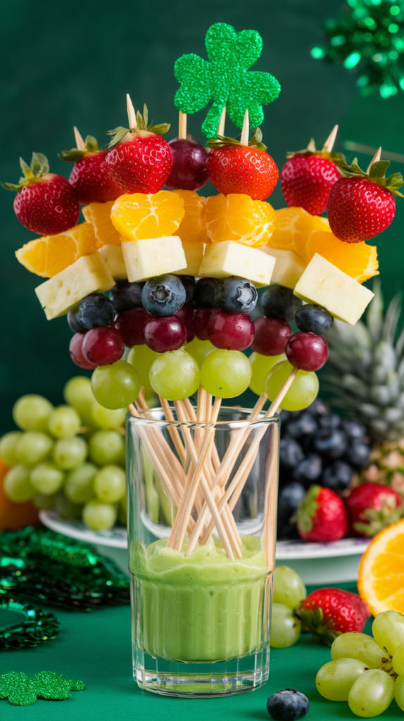 Leprechaun Rainbow Fruit Kabobs