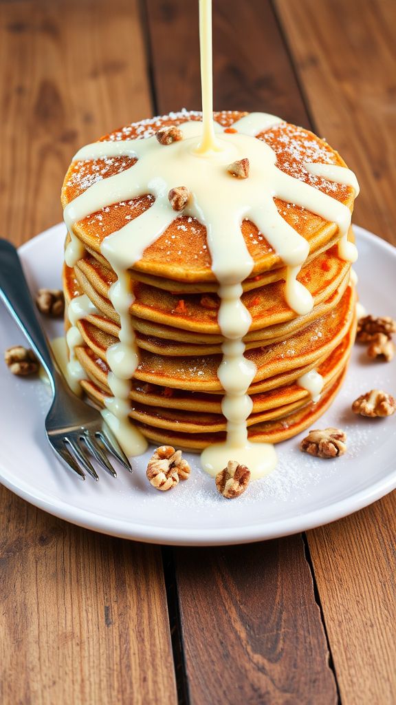 Carrot Cake Pancakes with Cream Cheese Syrup  