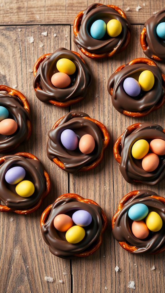 Chocolate-Dipped Pretzel Nests  