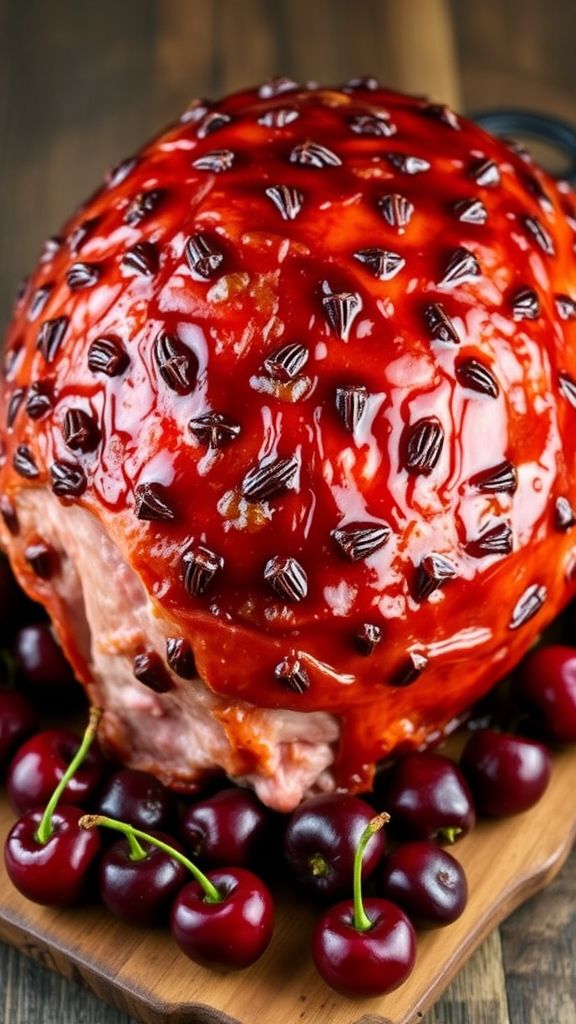 Classic Glazed Ham with Cloves and Cherry